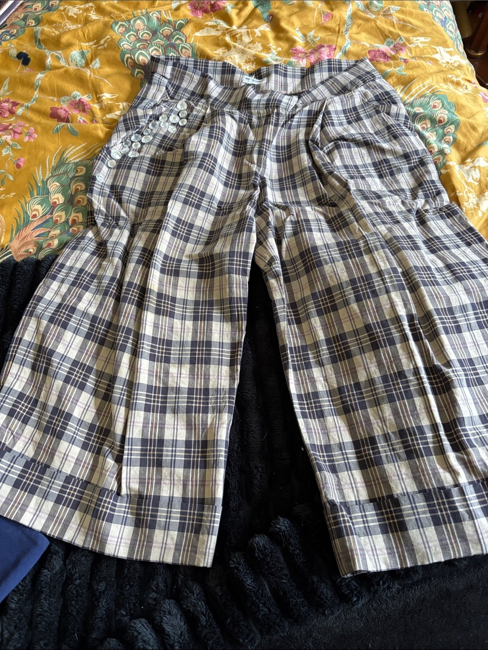Sonia Rykiel Navy, Cream and Lavender Plaid Culottes.